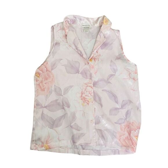 Jones New York Y2k  Sleeveless Floral Blouse Satin Retro Pink Pastel M, MY23 - Picture 1 of 7